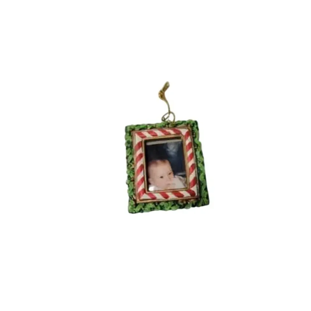 🖼️ Vintage Christmas Photo Frame Ornaments Lot 2 Cardinal Candy Cane Y2K Decor